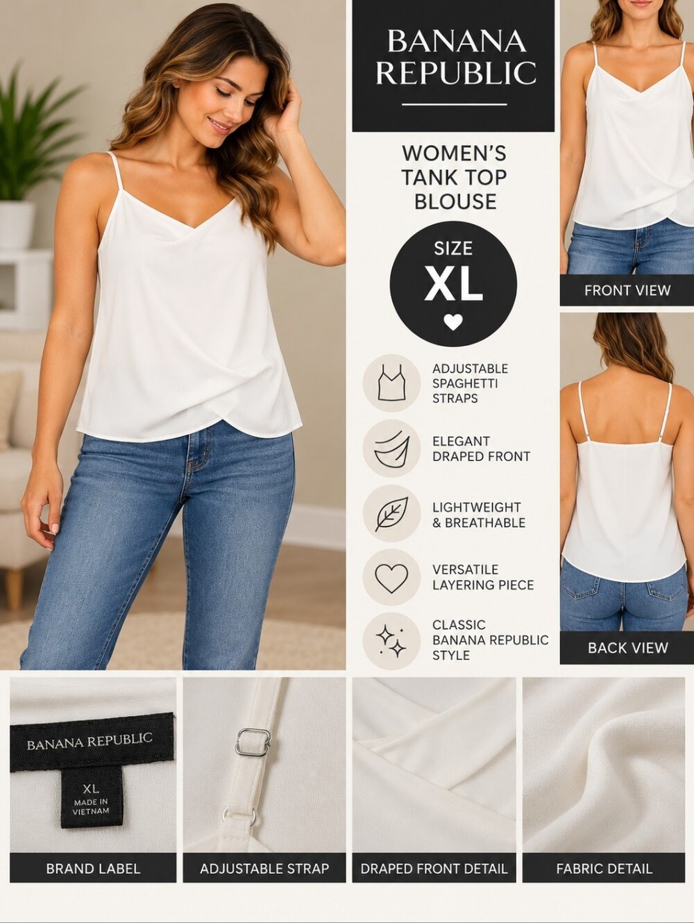 Banana republic Women's XL white tank top blouse #31